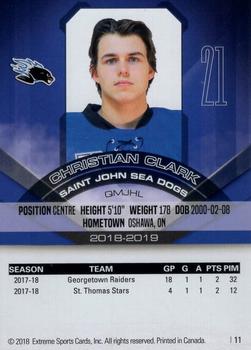 2018-19 Extreme Saint John Sea Dogs (QMJHL) #11 Christian Clark Back