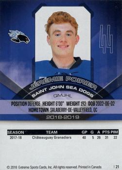2018-19 Extreme Saint John Sea Dogs (QMJHL) #21 Jeremy Poirier Back