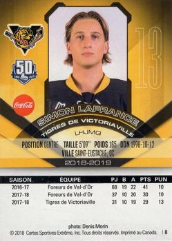 2018-19 Extreme Victoriaville Tigres (QMJHL) #8 Simon Lafrance Back