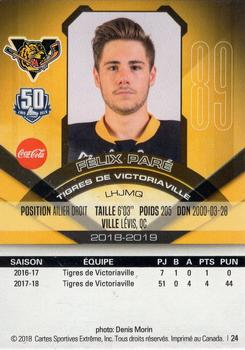 2018-19 Extreme Victoriaville Tigres (QMJHL) #24 Felix Pare Back