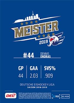 2018-19 Playercards Meister 2019 (DEL) #DEL-MS04 Dennis Endras Back