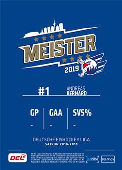 2018-19 Playercards Meister 2019 (DEL) #DEL-MS05 Andreas Bernard Back