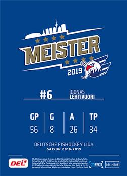 2018-19 Playercards Meister 2019 (DEL) #DEL-MS06 Joonas Lehtivuori Back