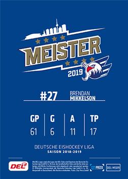 2018-19 Playercards Meister 2019 (DEL) #DEL-MS09 Brendan Mikkelson Back