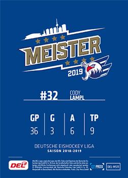 2018-19 Playercards Meister 2019 (DEL) #DEL-MS11 Cody Lampl Back