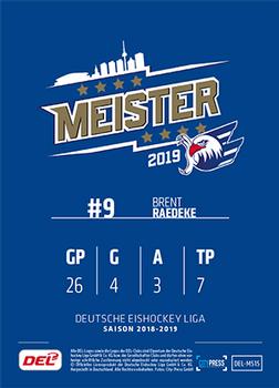 2018-19 Playercards Meister 2019 (DEL) #DEL-MS15 Brent Raedeke Back