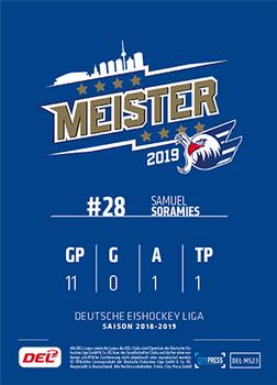 2018-19 Playercards Meister 2019 (DEL) #DEL-MS23 Samuel Soramies Back