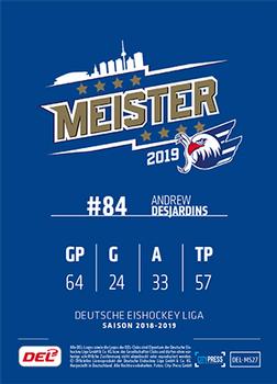 2018-19 Playercards Meister 2019 (DEL) #DEL-MS27 Andrew Desjardins Back