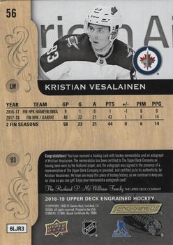 2018-19 Upper Deck Engrained - Autograph Premium Memorabilia #56 Kristian Vesalainen Back