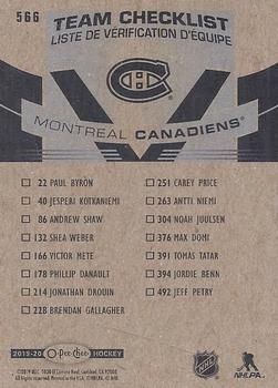2019-20 O-Pee-Chee #566 Montreal Canadiens Back