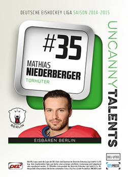2014-15 Playercards Premium Serie 1 (DEL) - Uncanny Talents #DEL-UT03 Mathias Niederberger Back