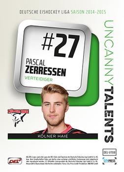 2014-15 Playercards Premium Serie 1 (DEL) - Uncanny Talents #DEL-UT08 Pascal Zerressen Back