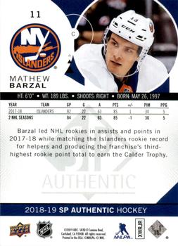 2018-19 SP Authentic - Limited Red #11 Mathew Barzal Back