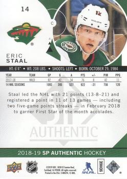 2018-19 SP Authentic - Limited Red #14 Eric Staal Back