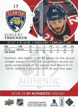 2018-19 SP Authentic - Limited Red #17 Vincent Trocheck Back