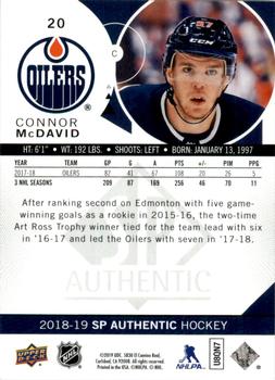 2018-19 SP Authentic - Limited Red #20 Connor McDavid Back