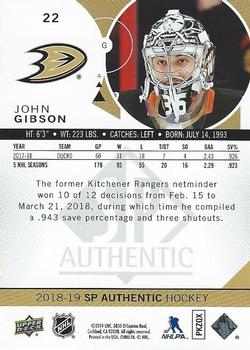 2018-19 SP Authentic - Limited Red #22 John Gibson Back