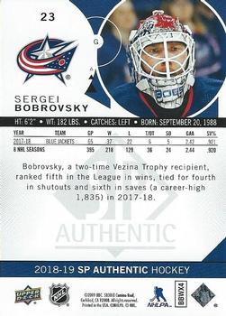 2018-19 SP Authentic - Limited Red #23 Sergei Bobrovsky Back
