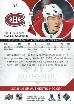 2018-19 SP Authentic - Limited Red #33 Brendan Gallagher Back