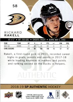 2018-19 SP Authentic - Limited Red #58 Rickard Rakell Back