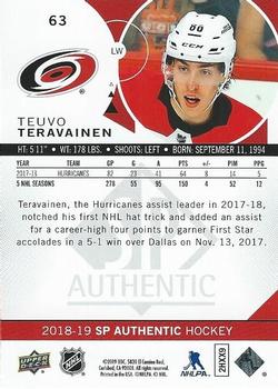 2018-19 SP Authentic - Limited Red #63 Teuvo Teravainen Back