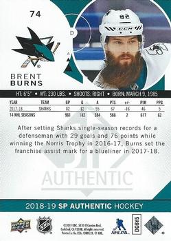 2018-19 SP Authentic - Limited Red #74 Brent Burns Back