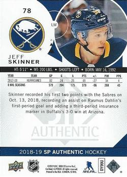2018-19 SP Authentic - Limited Red #78 Jeff Skinner Back
