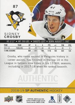 2018-19 SP Authentic - Limited Red #87 Sidney Crosby Back