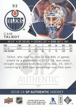 2018-19 SP Authentic - Limited Red #93 Cam Talbot Back