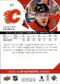 2018-19 SP Authentic - Limited Red #97 Jarome Iginla Back