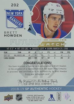 2018-19 SP Authentic - Autographed Future Watch Inscribed #202 Brett Howden Back