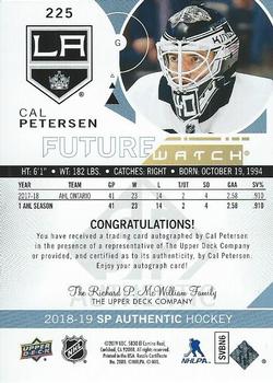 2018-19 SP Authentic - Autographed Future Watch Inscribed #225 Cal Petersen Back