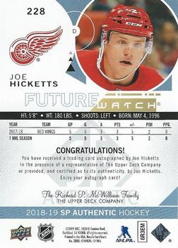 2018-19 SP Authentic - Autographed Future Watch Inscribed #228 Joe Hicketts Back