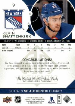 2018-19 SP Authentic - Limited Autographs #9 Kevin Shattenkirk Back