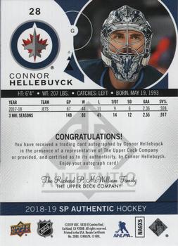 2018-19 SP Authentic - Limited Autographs #28 Connor Hellebuyck Back