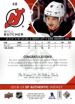 2018-19 SP Authentic - Limited Autographs #48 Will Butcher Back