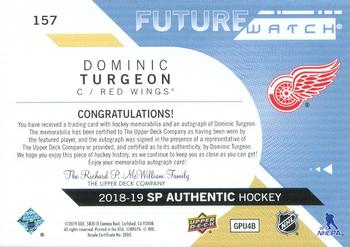 2018-19 SP Authentic - Limited Future Watch Autographed Patches #157 Dominic Turgeon Back