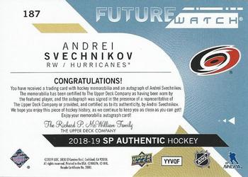 2018-19 SP Authentic - Limited Future Watch Autographed Patches #187 Andrei Svechnikov Back