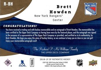2018-19 SP Authentic - 2008-09 Retro Future Watch Limited Autographed Patches #R-BH Brett Howden Back