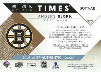 2018-19 SP Authentic - Sign of the Times #SOTT-AB Anders Bjork Back