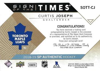 2018-19 SP Authentic - Sign of the Times #SOTT-CJ Curtis Joseph Back