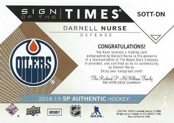 2018-19 SP Authentic - Sign of the Times #SOTT-DN Darnell Nurse Back