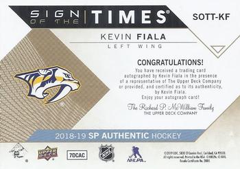 2018-19 SP Authentic - Sign of the Times #SOTT-KF Kevin Fiala Back