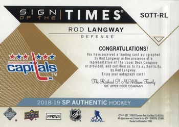 2018-19 SP Authentic - Sign of the Times #SOTT-RL Rod Langway Back