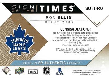 2018-19 SP Authentic - Sign of the Times #SOTT-RO Ron Ellis Back