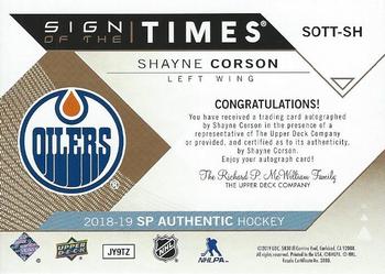 2018-19 SP Authentic - Sign of the Times #SOTT-SH Shayne Corson Back