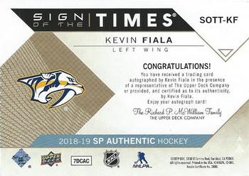 2018-19 SP Authentic - Sign of the Times Inscriptions #SOTT-KF Kevin Fiala Back