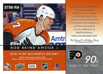 2018-19 SP Authentic - Sign of the Times 90s #ST90-RA Rod Brind'Amour Back