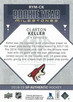 2018-19 SP Authentic - Rookie Year Milestones #RYM-CK Clayton Keller Back
