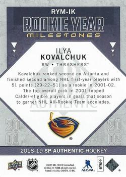 2018-19 SP Authentic - Rookie Year Milestones #RYM-IK Ilya Kovalchuk Back